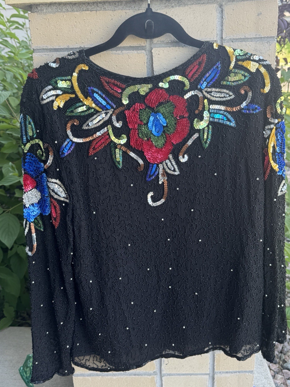 Vintage SWEELO Pure Silk Hand Beaded Sequin Black Evening Jacket Women’s S/M