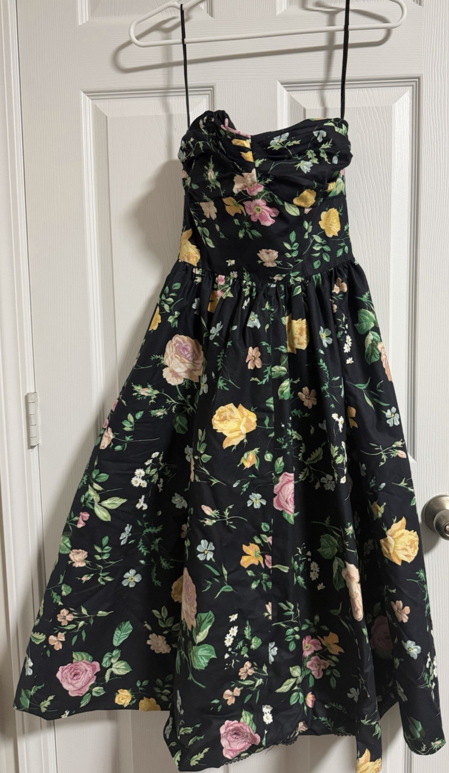 Vintage 80s Cottage Core Black Floral Prom Party Dress Gilbert-Pavell Size 4