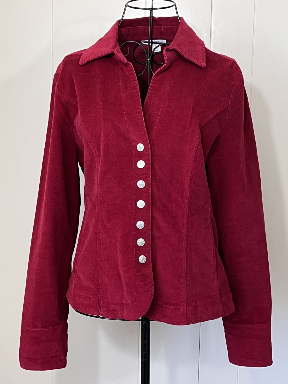 Dressbarn Dark Red Pincord Shacket Snap Front Stretch Vintage 90s Sz S
