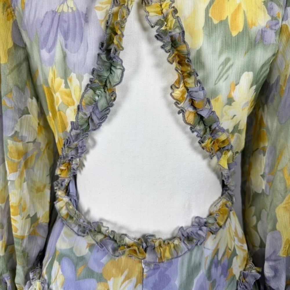 Saints + Secrets Floral Ruffle Mini Dress Open Back Cottgecore Romantic Sz M