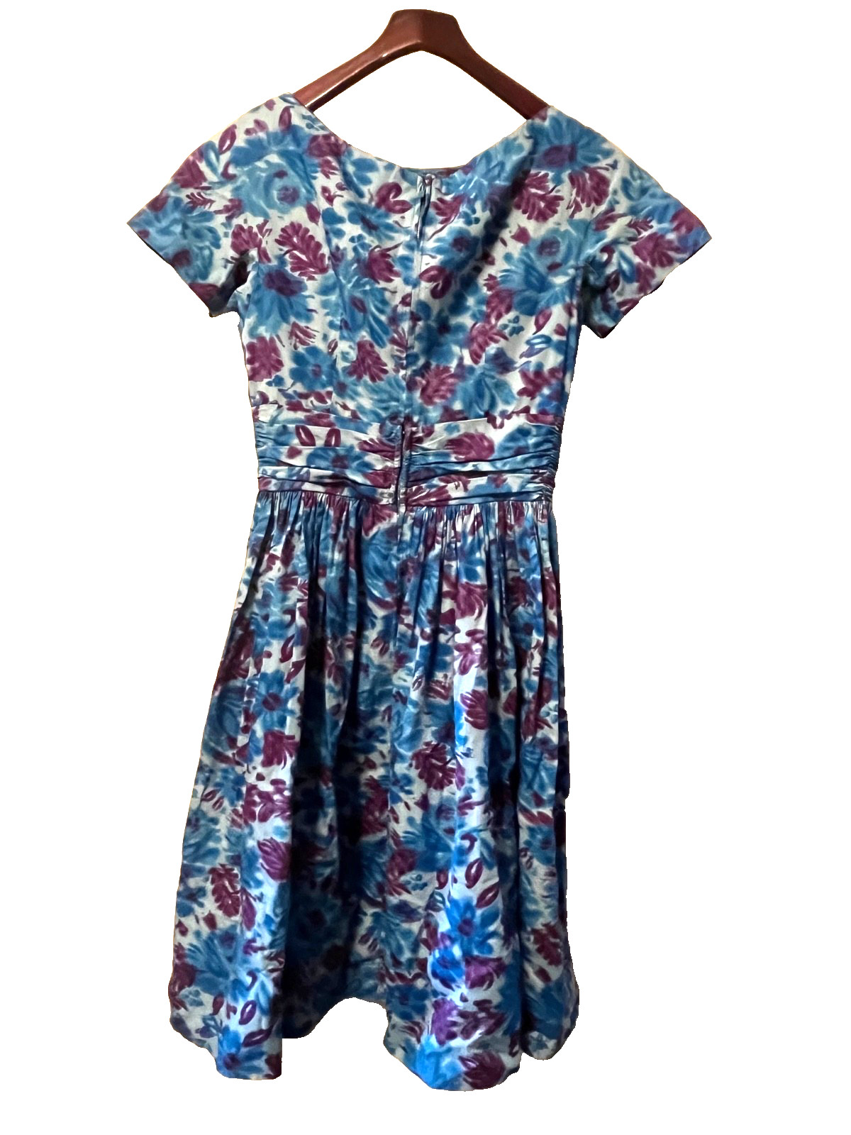 VINTAGE 50s 60s GAY GIBSON BLUE SHORT SLEEVE COTTON DRESS WOMEN’S SIZE SMALL