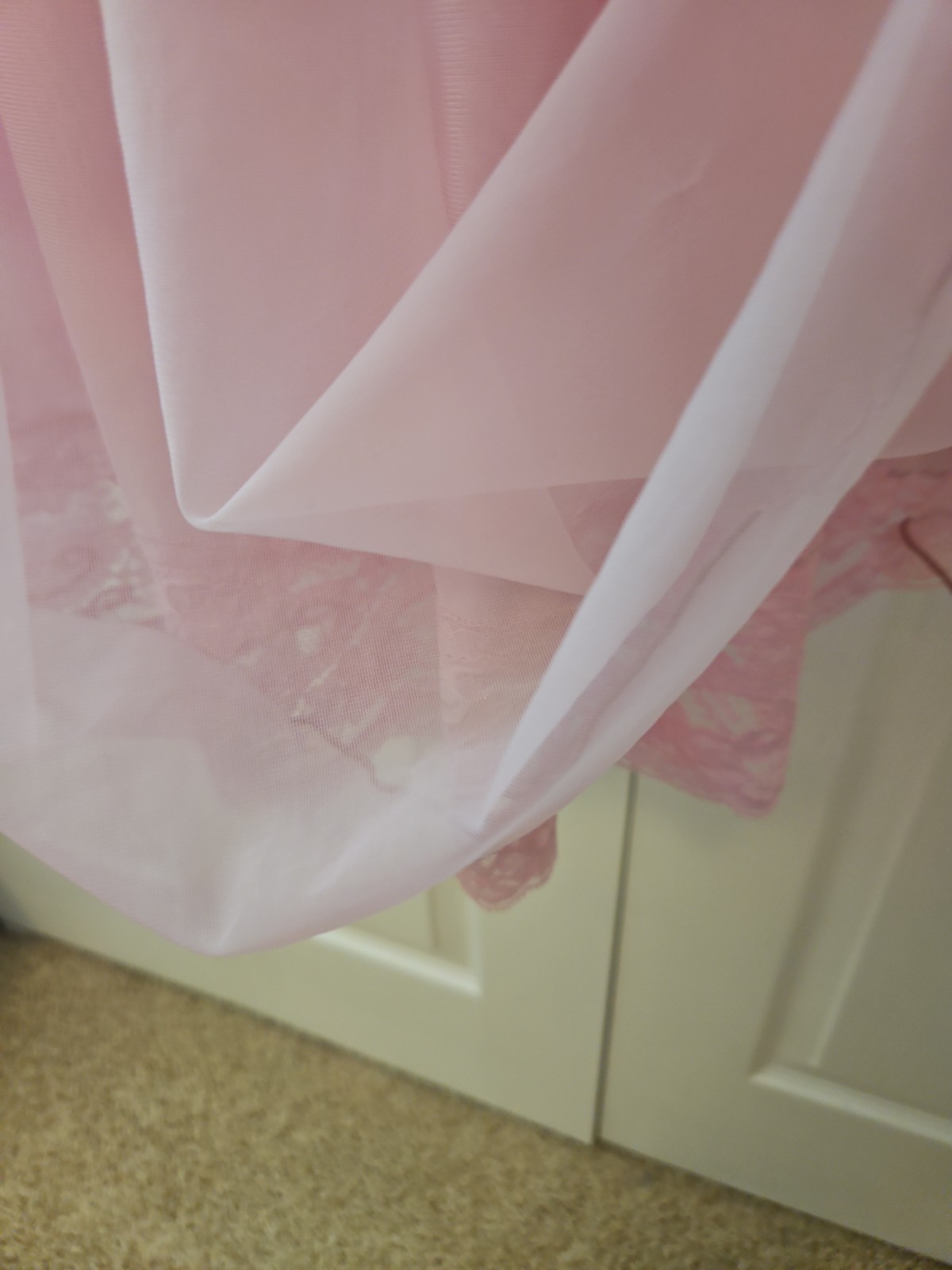 VTG Unbranded Pink BABYDOLL Double Sheer Chiffon Nightie w Lace Trim Size 1X 2X