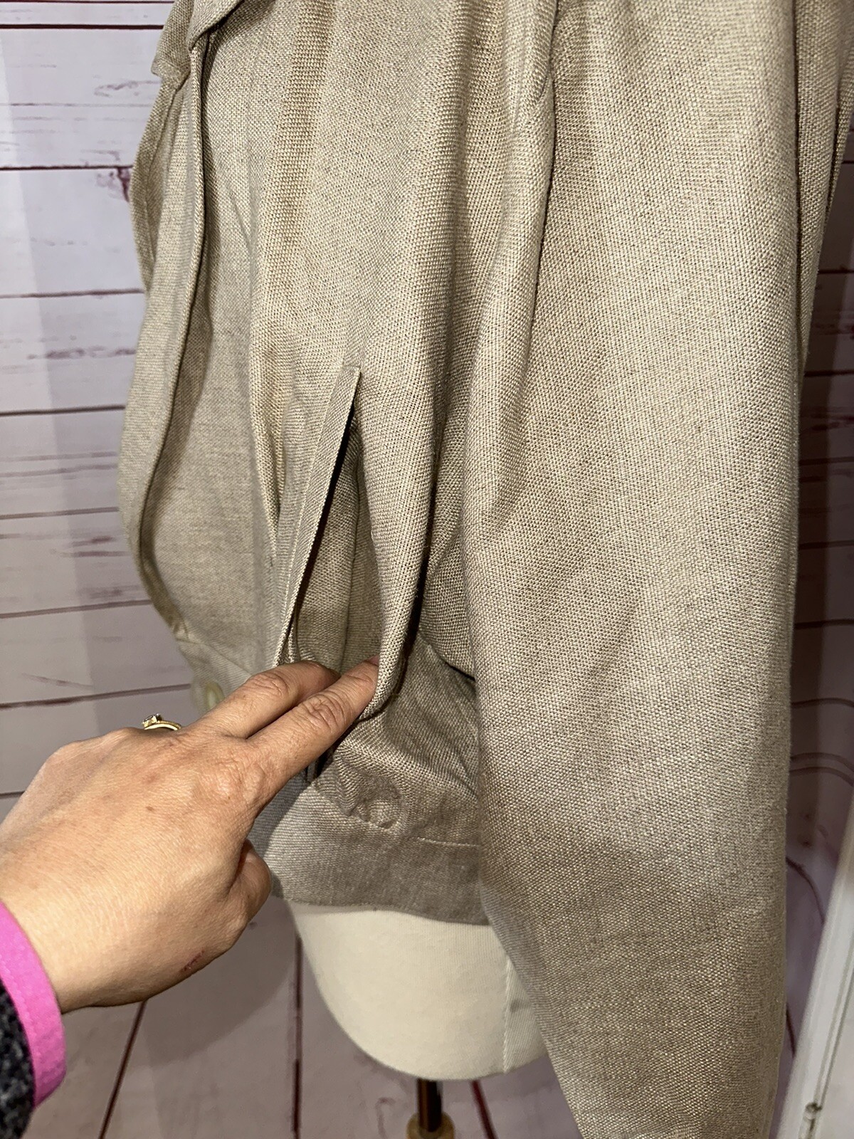 Vintage AMEN WARDY Made In France Size 42 Khaki Tan Knit Jacket 70s 80s Retro