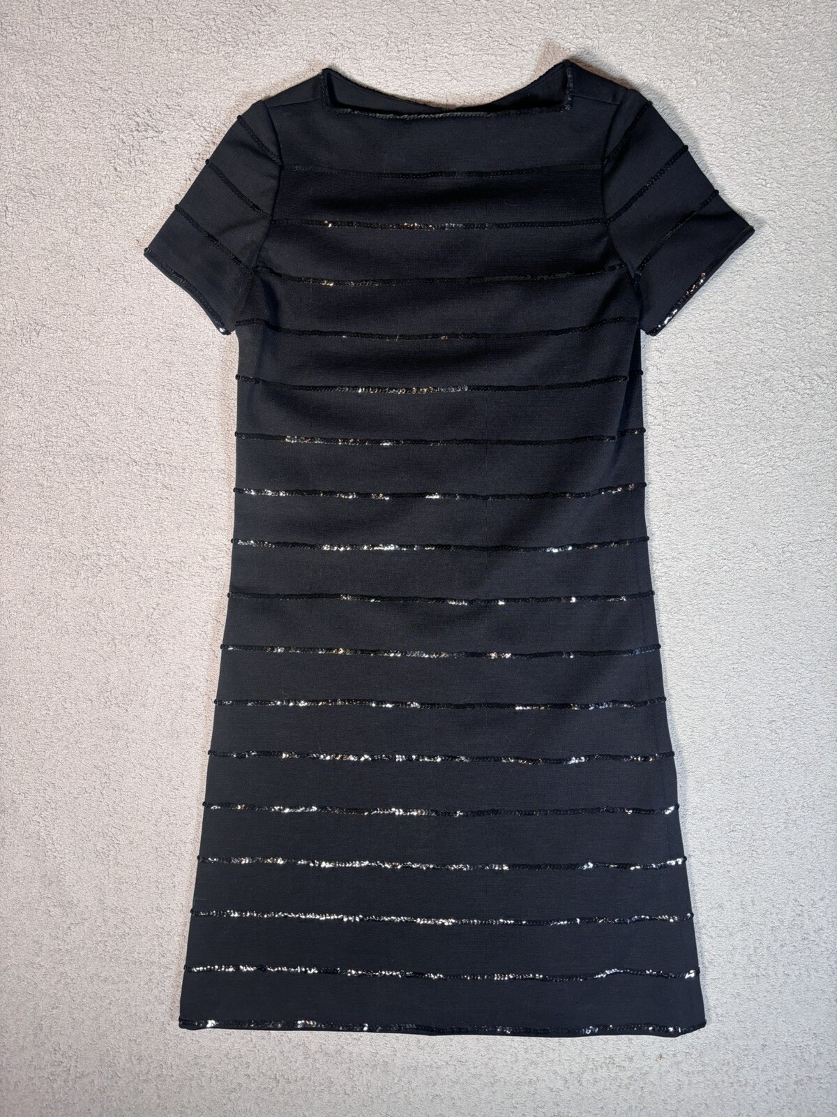 Vintage Dalton Pure Virgin Wool Sequin Stripes Black Cocktail Dress 50-60s Style