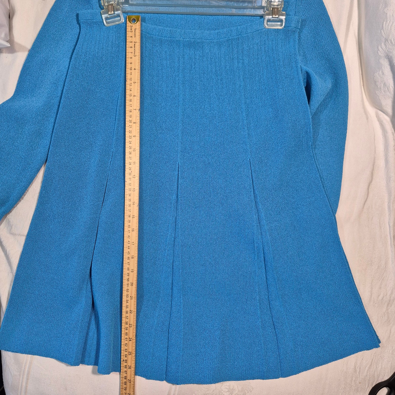 Vtg Castleberry Knit Skirt Suit Set Womens 14 Royal Blue Gold Button 80s MINT