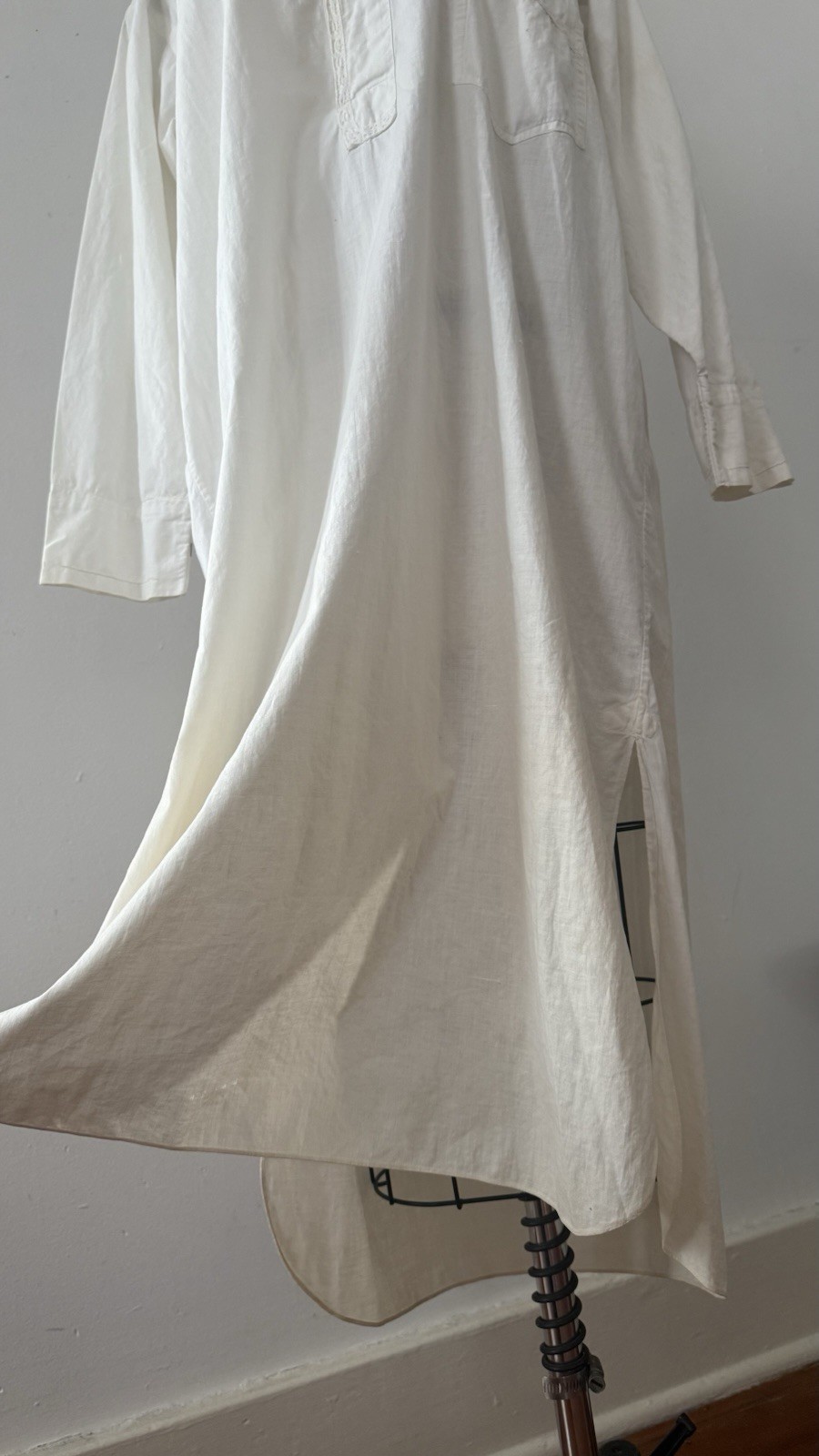 Antique Edwardian 1910s 1920s Cotton Night Shirt Dress Workwear Smock Oversized