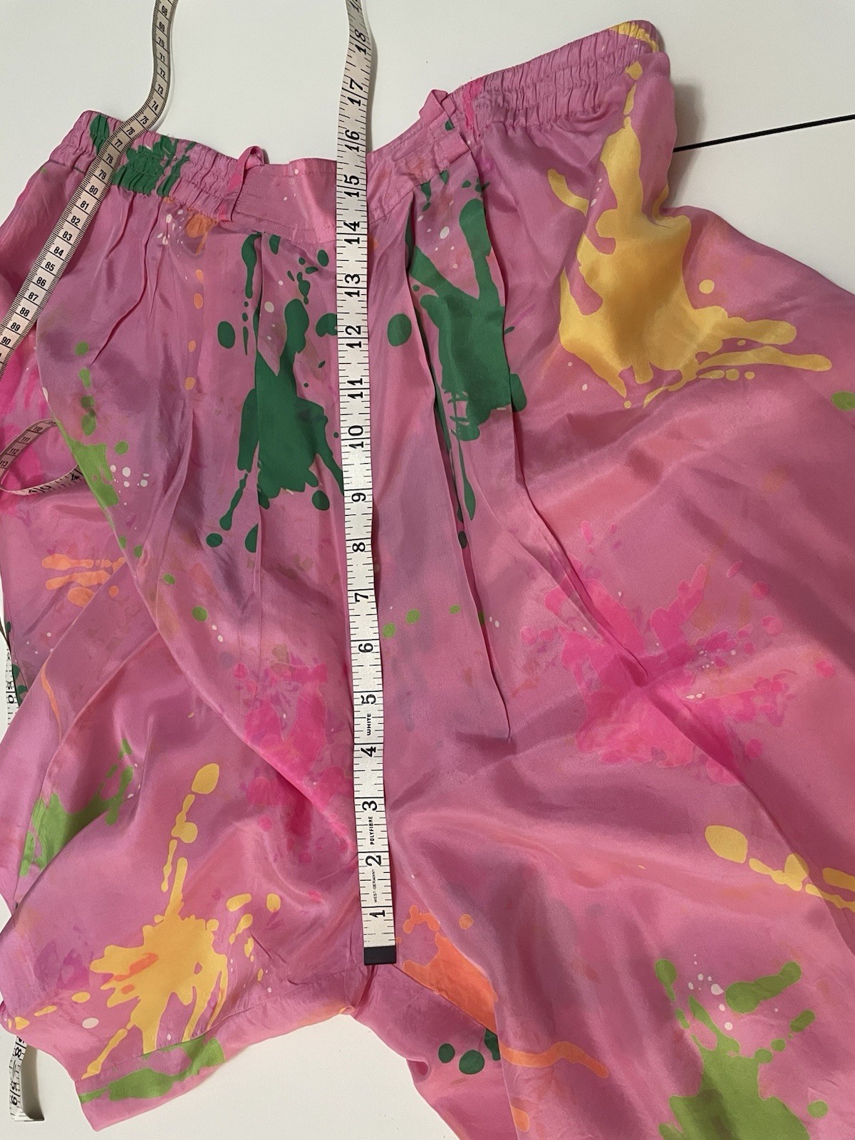 VTG 1980s 1990s High Waist Baggy Bermuda Paint Splatter Silk Short Tank Top Set