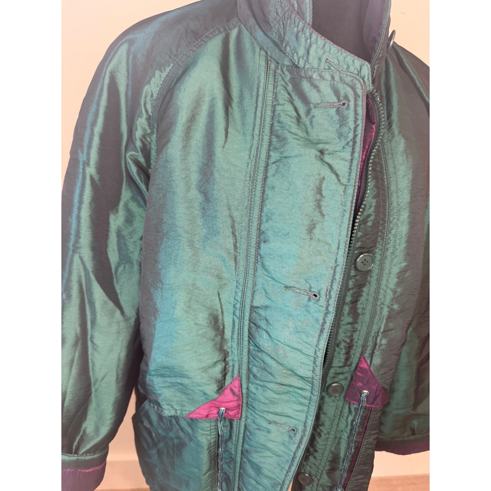 Kristin Paige Sportswear Vintage 90s Iridescent Parka Jacket Green Purple Small