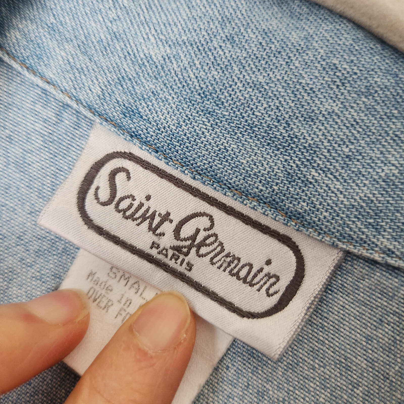 Vintage Saint Germain Paris Denim Jumpsuit Long Sleeve Blue Sz.S Made in USA