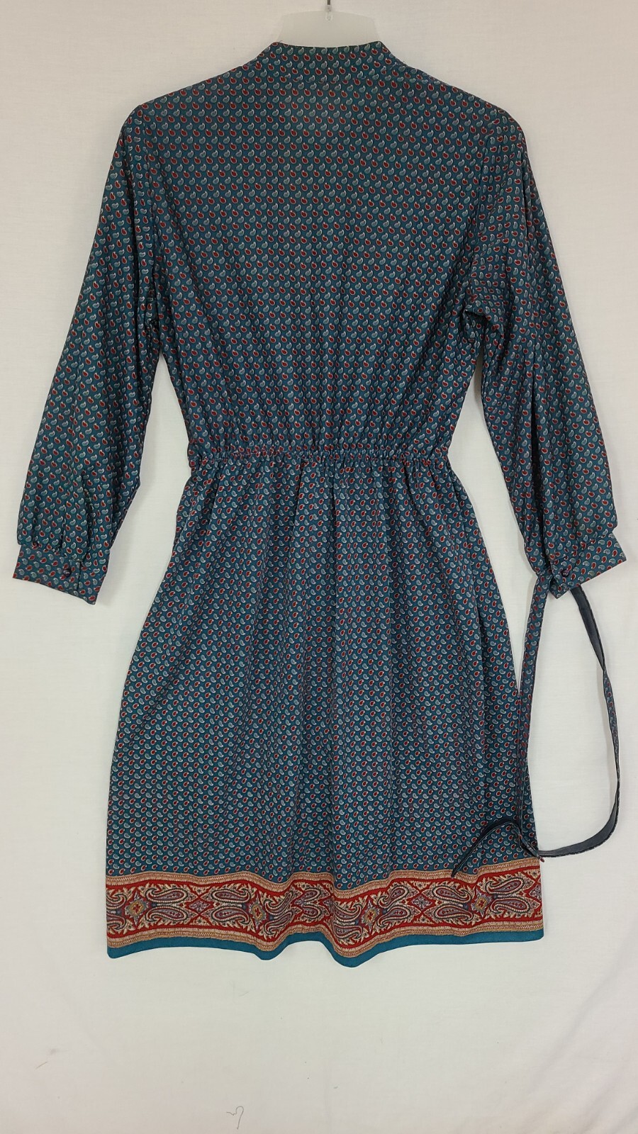 Vtg Lorac Original By Lady Carol Teal Paisley Crepe Blouson Belted Dress