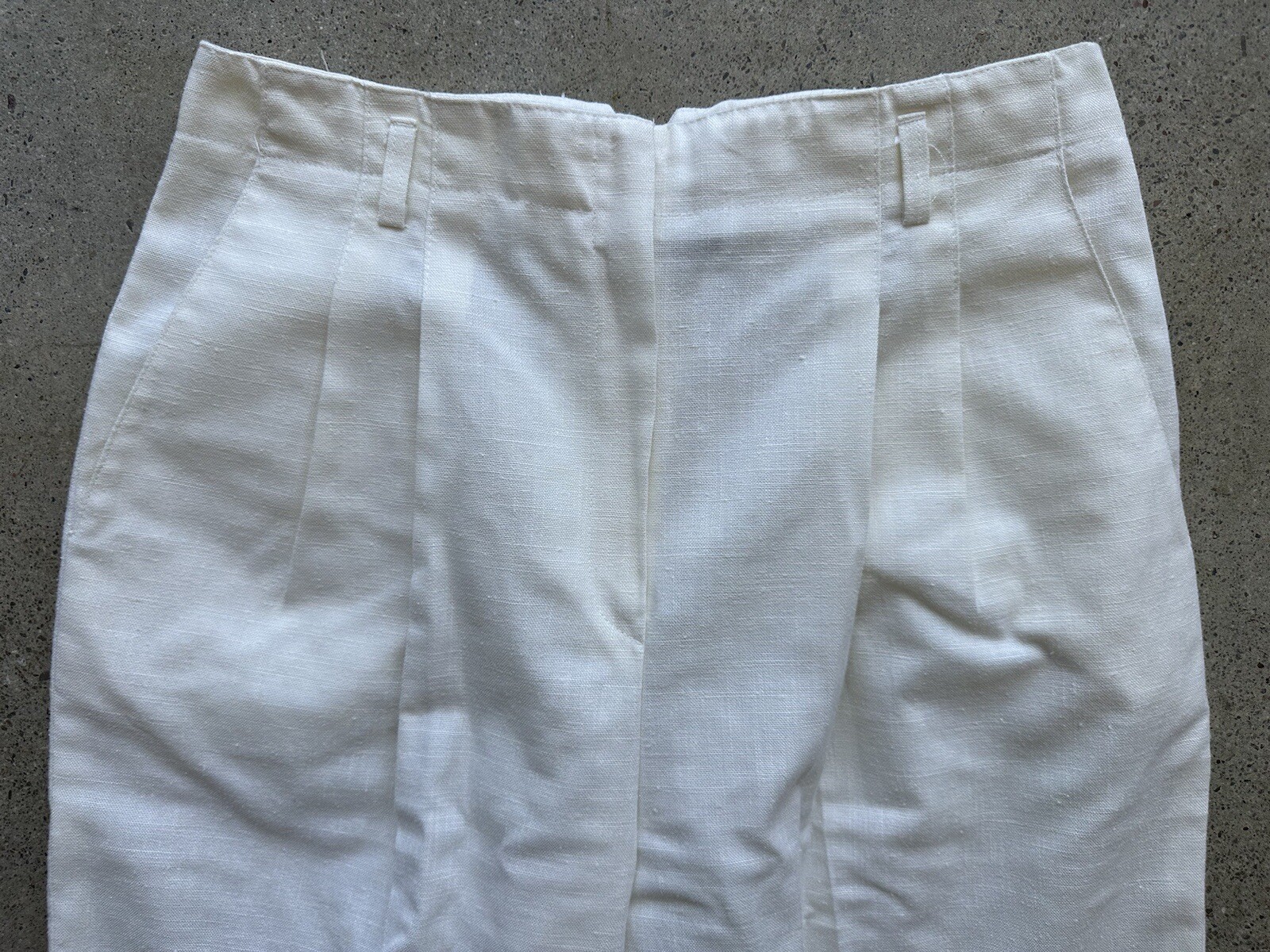 Vintage 70s Panther White Pleated Polyester Rayon & Flax Pants Sz 14 Union Made