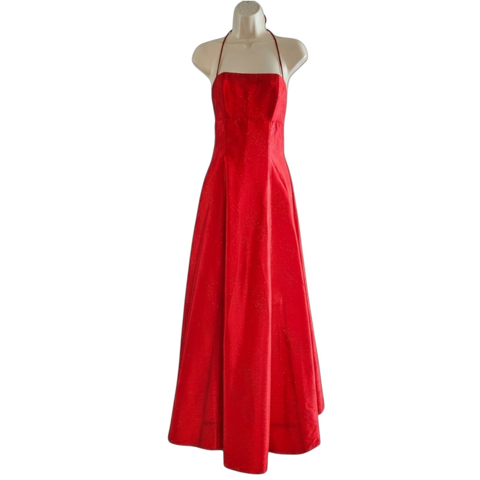 Zum Zum Niki Livas Y2K Red Shimmer Halter Gown XS/S Corset Lace Up Back Dress