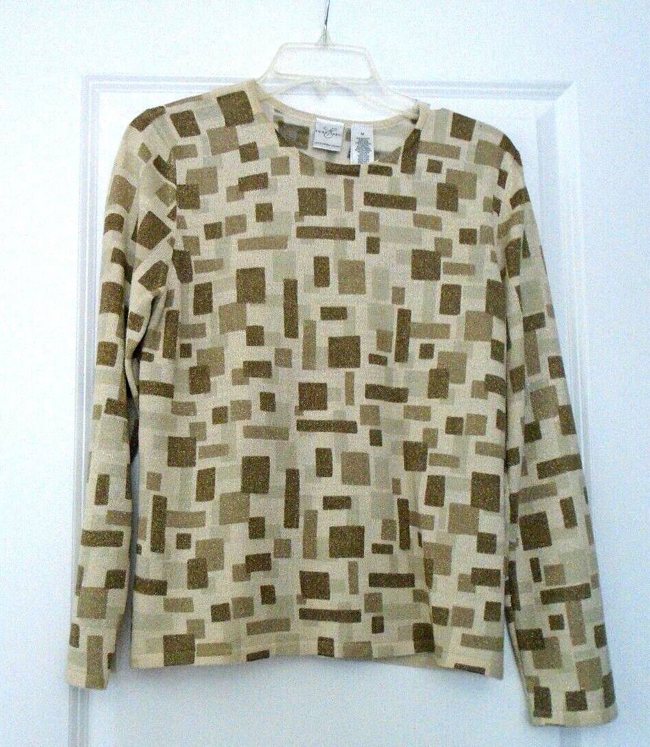 Emma James Brown Grey Silver Metallic Geometrical Shapes Crewneck Sweater Size M