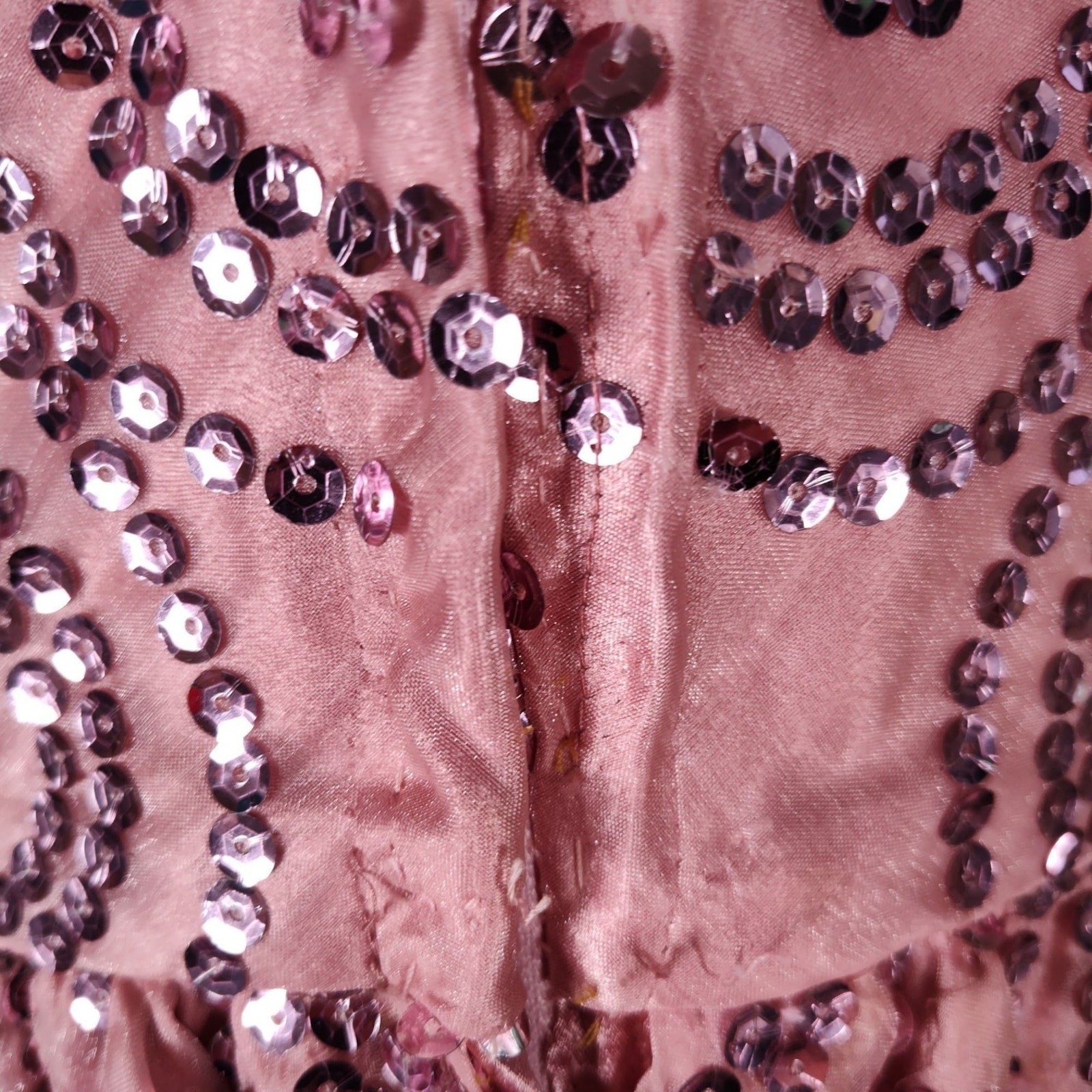 Vintage 80s Pink Sequin Formal Dress Size 12 Puff Sleeve Basque Waist