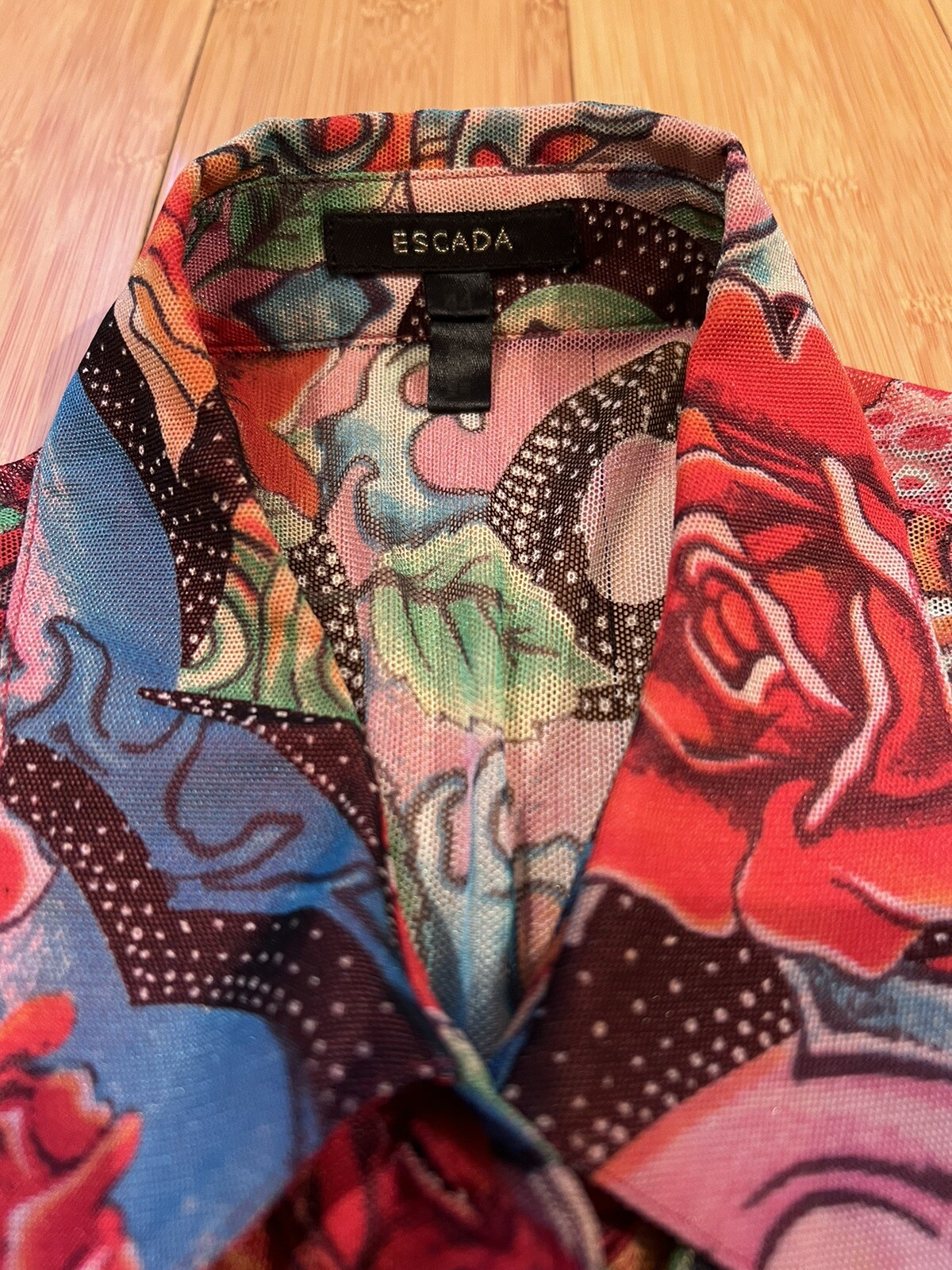 Escada Limited Edition 80s 90s Multicolored Floral Rose Ocean Wave Shirt Size 44