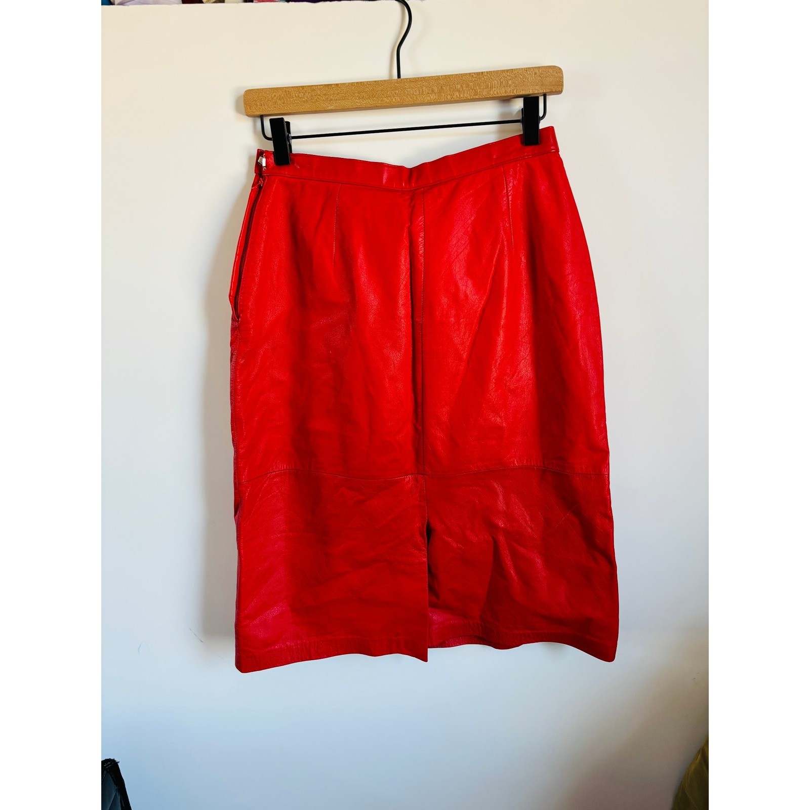 Pia Rucci Leather Pencil Skirt Womens 10 Red Vintage High Waisted Midi 80s 90s