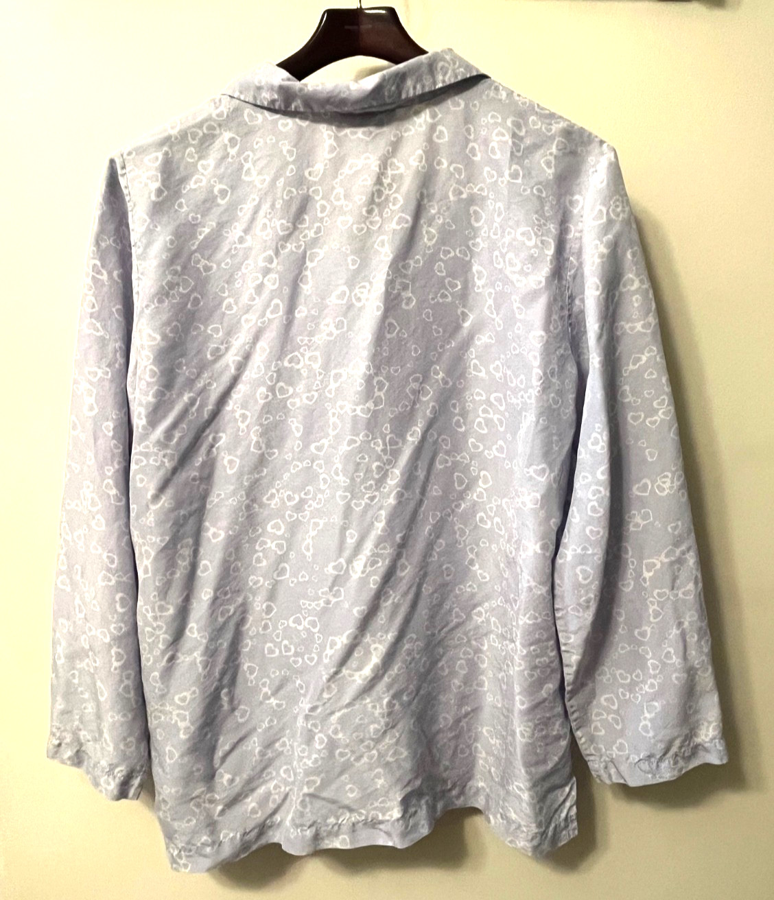 VINTAGE 80s LANDS’ END BLUE BUTTON 100% SILK BLOUSE SHIRT TOP WOMEN’S SIZE 14 16