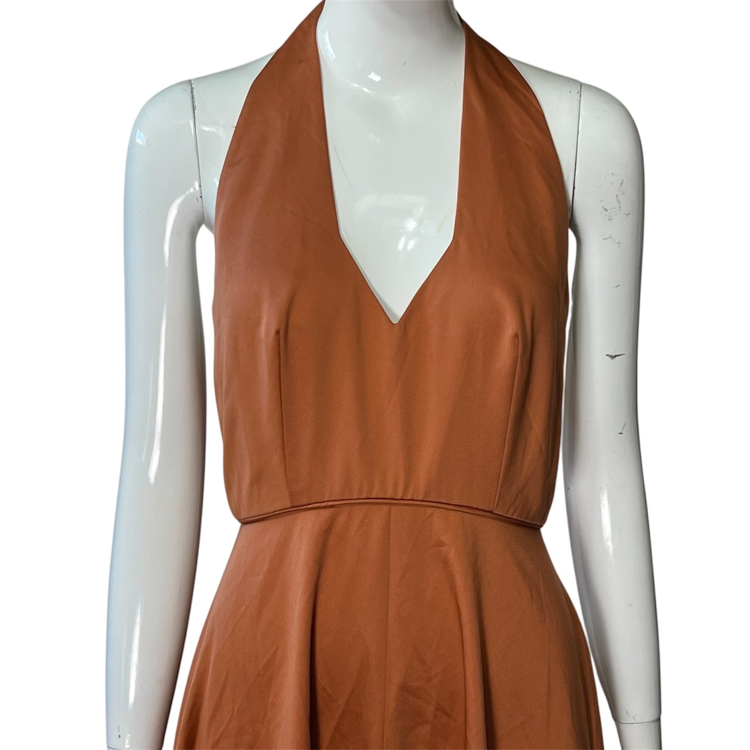 Vintage 70s Pierre Cardin Silk Halter Deep V Cocktail Evening Dress Slit Sz 10