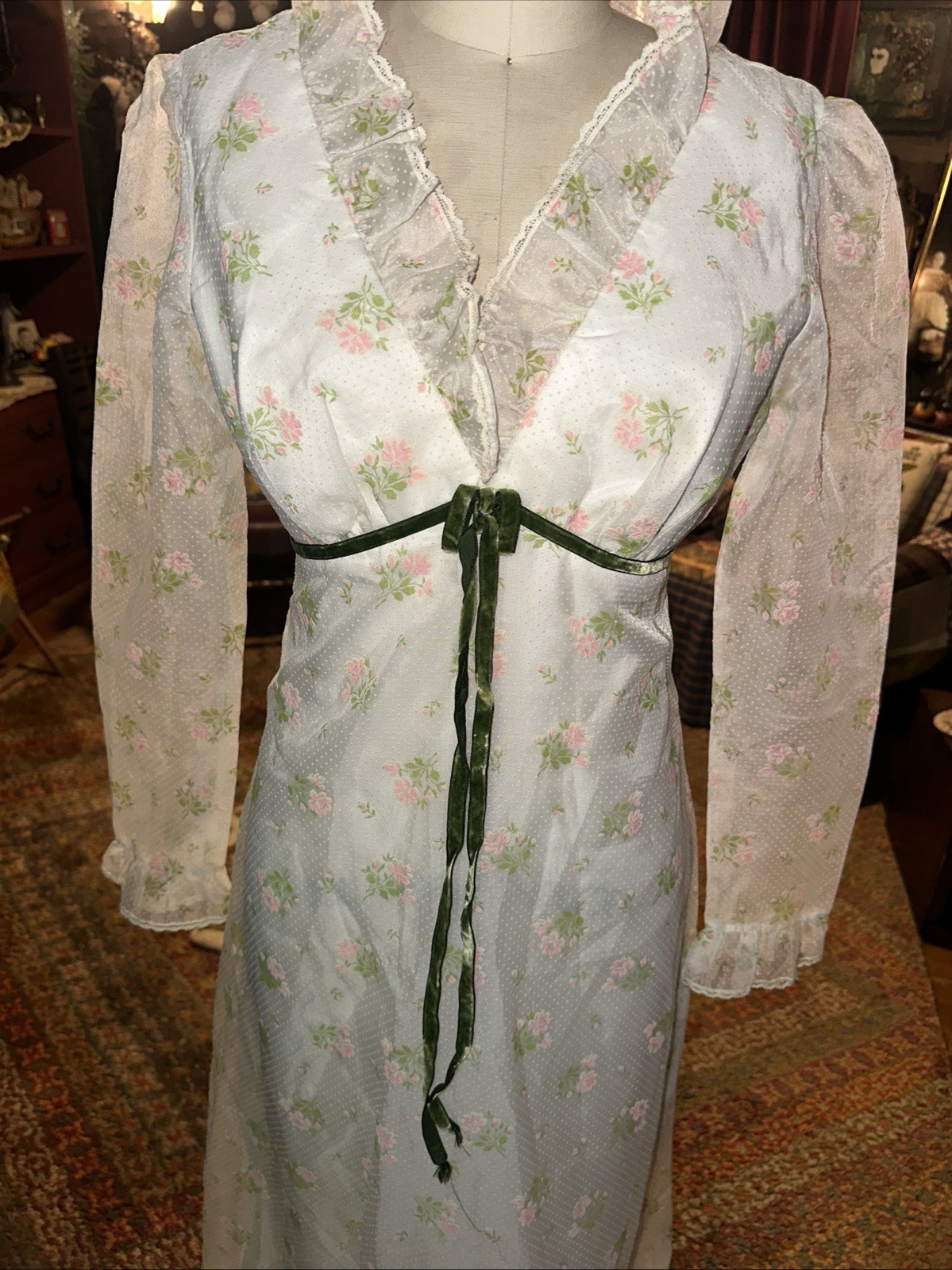 Vtg XS/S Hippie Flower Child Prairie Floral Dress