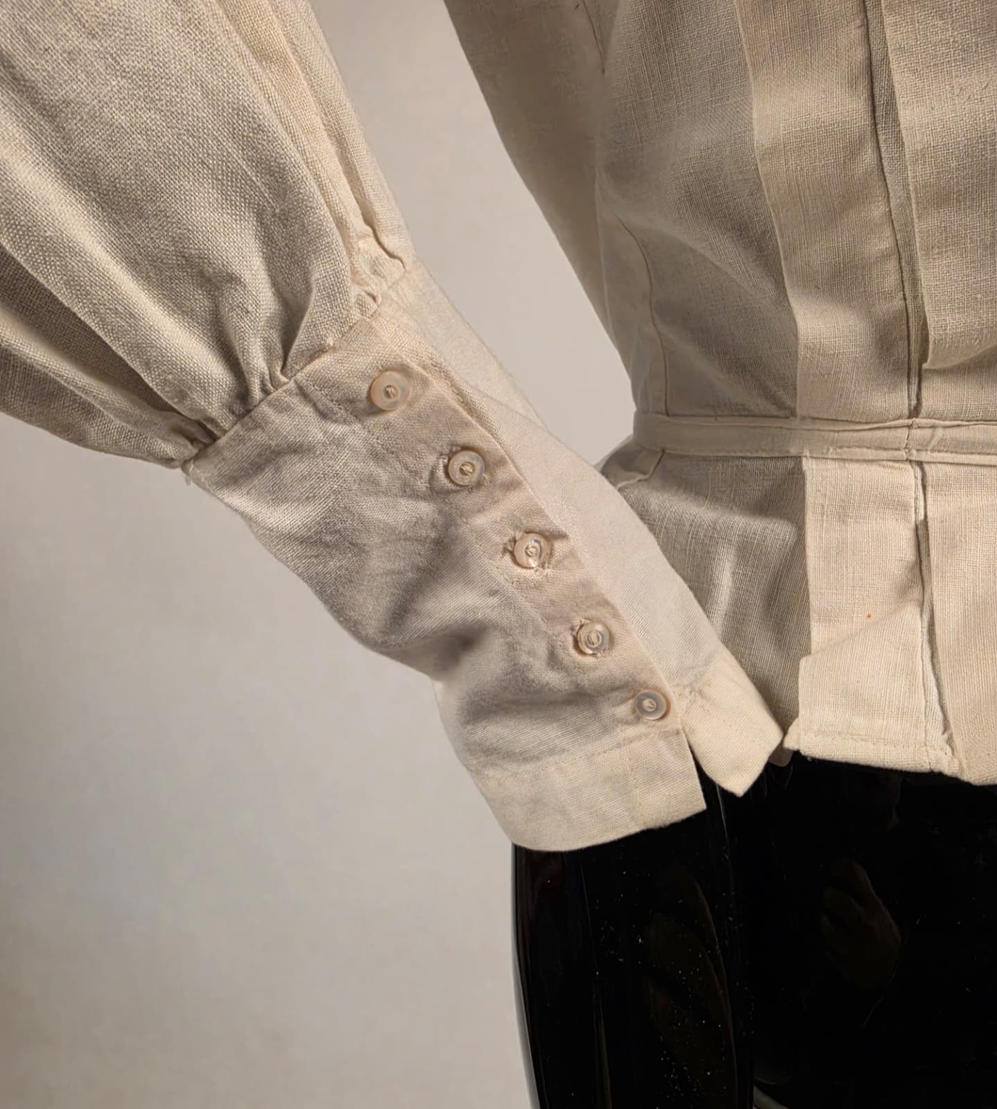 EDWARDIAN WHITE PUFF SLEEVE BODICE W FINE HAND DONE DRAWN WORK DETAILED FRONT