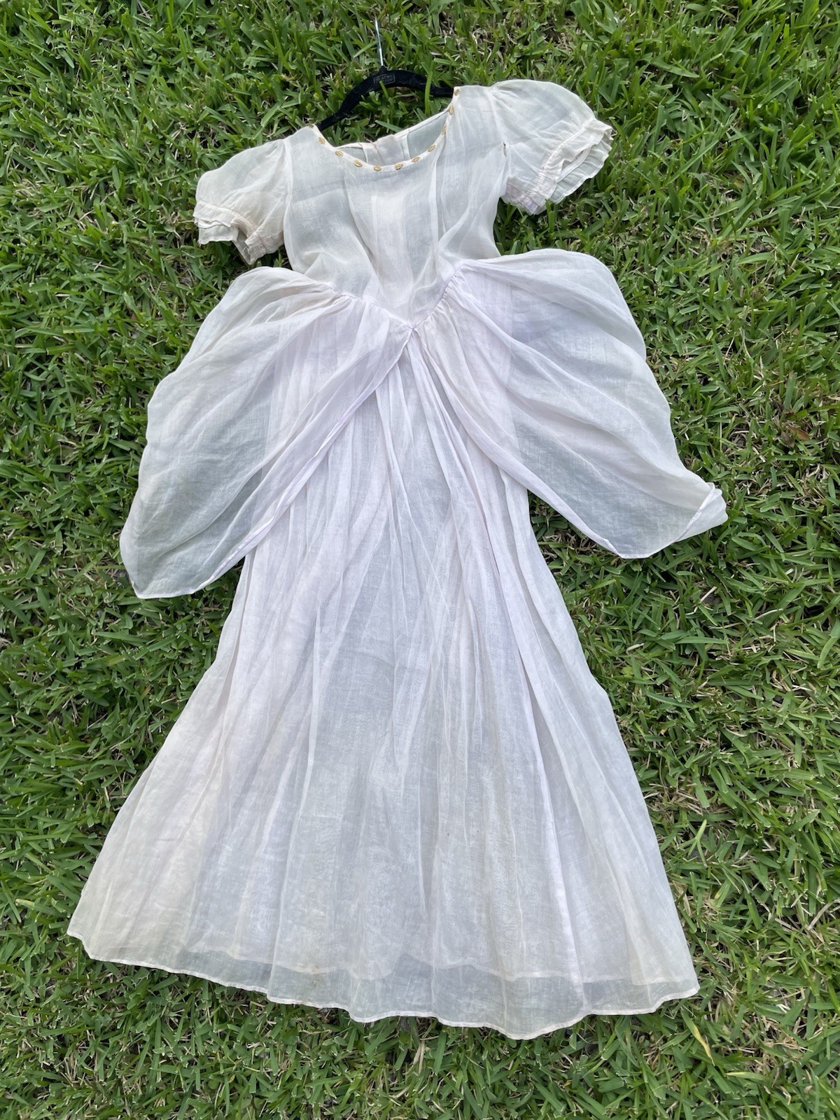 Auth antique 1900s Sheer dress Light Pink unique gold button details On The Neck