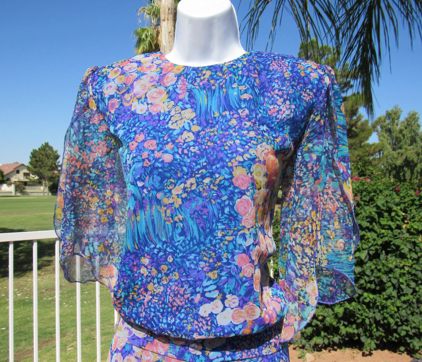 VTG 1980s 90s SIASIA NEW YORK FLORAL SKIRT & TOP SIZE SMALL POLYESTER SPLIT ARMS