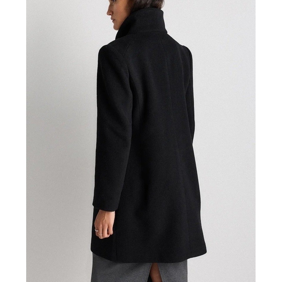 Quince Womens XS NWOT Wool Cashmere Cocoon Coat Black Shawl Collar Horn Buttons