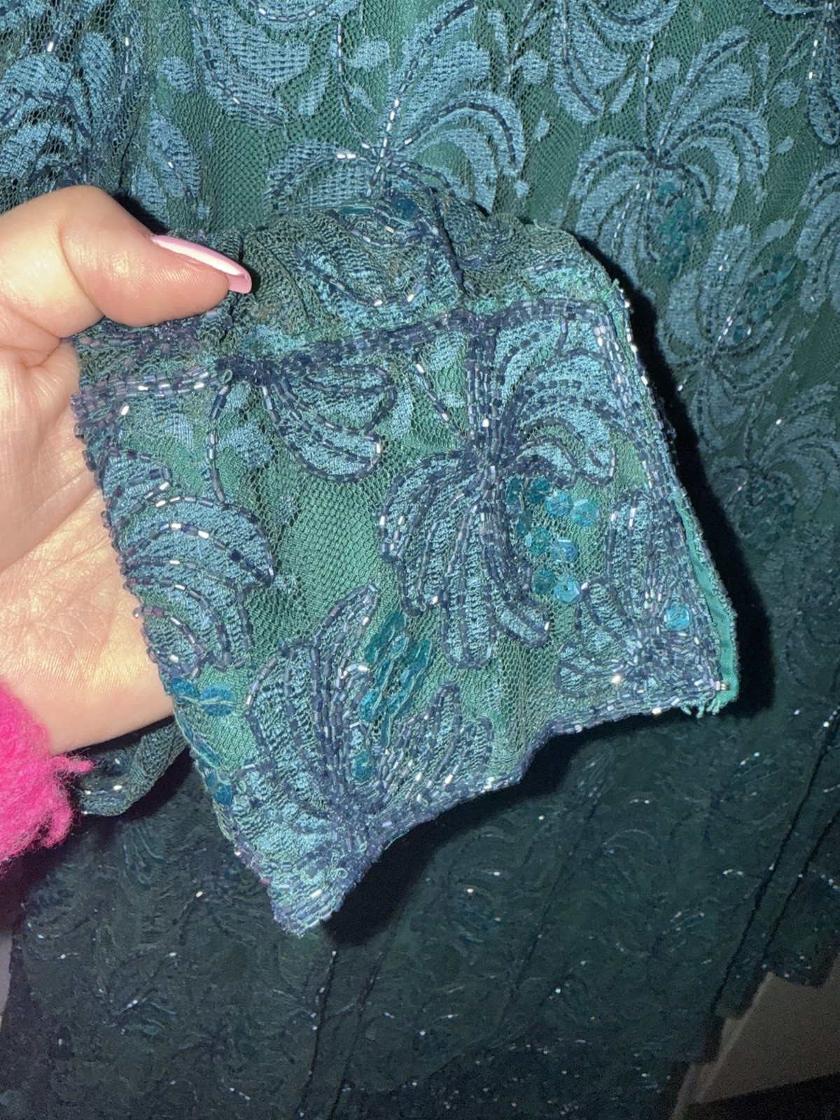 VINTAGE 1980’s CHANNA Lace Teal Sequin Beaded Embellished Dress India Womens 3X