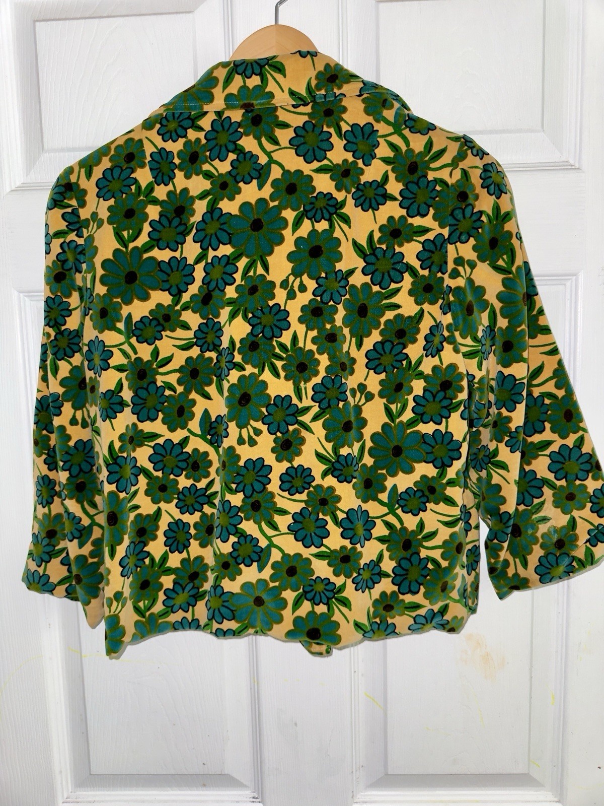 Vintage Floral Yellow, Blue & Green Velvet Blazer