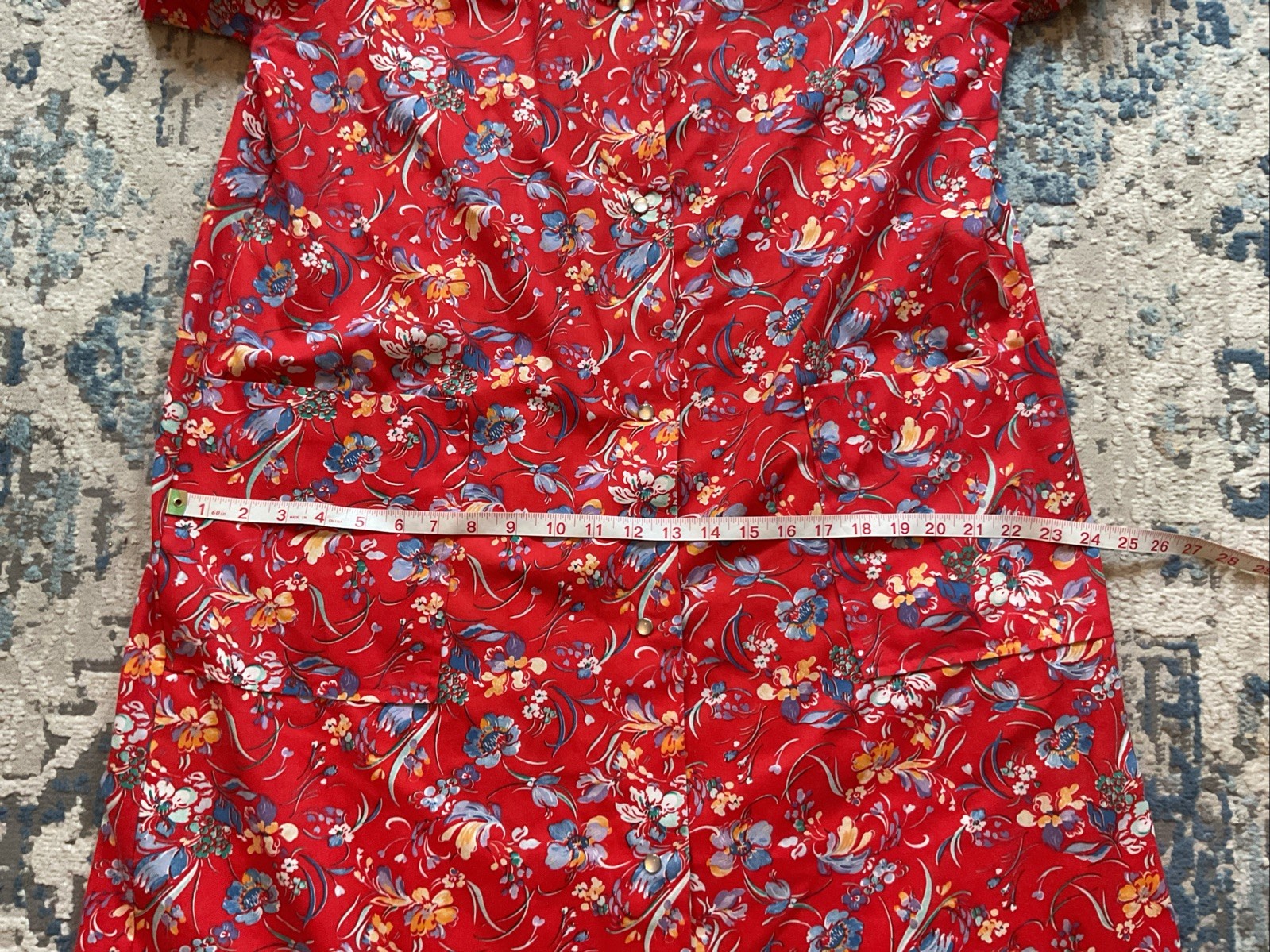 Damea Vintage Housecoat Womens Large Red All- Over Floral Print Grandmacore
