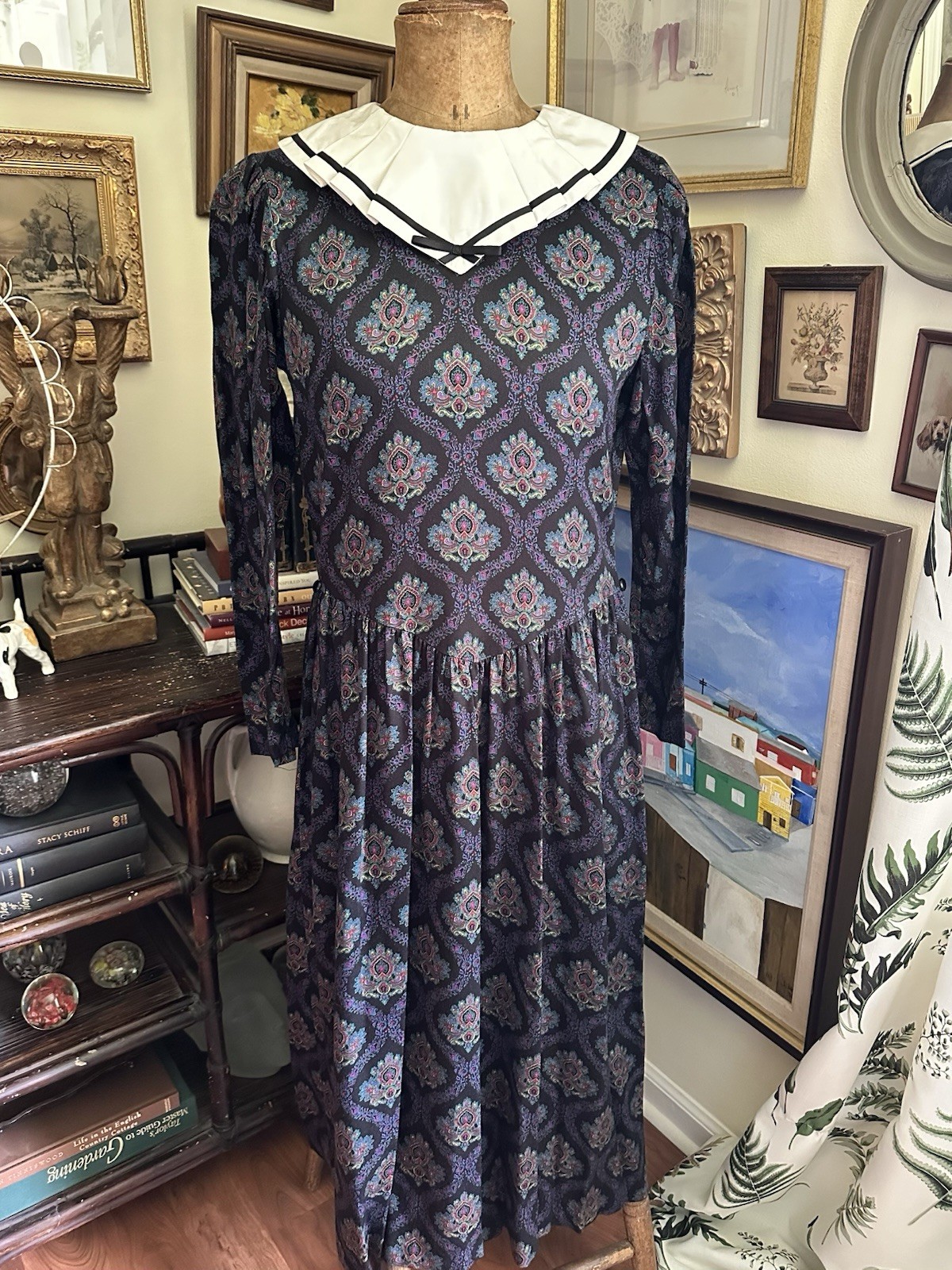 VTG 80s Misty Lane Dress Dark Academia Collared Sz 11/12 Union Made in USA