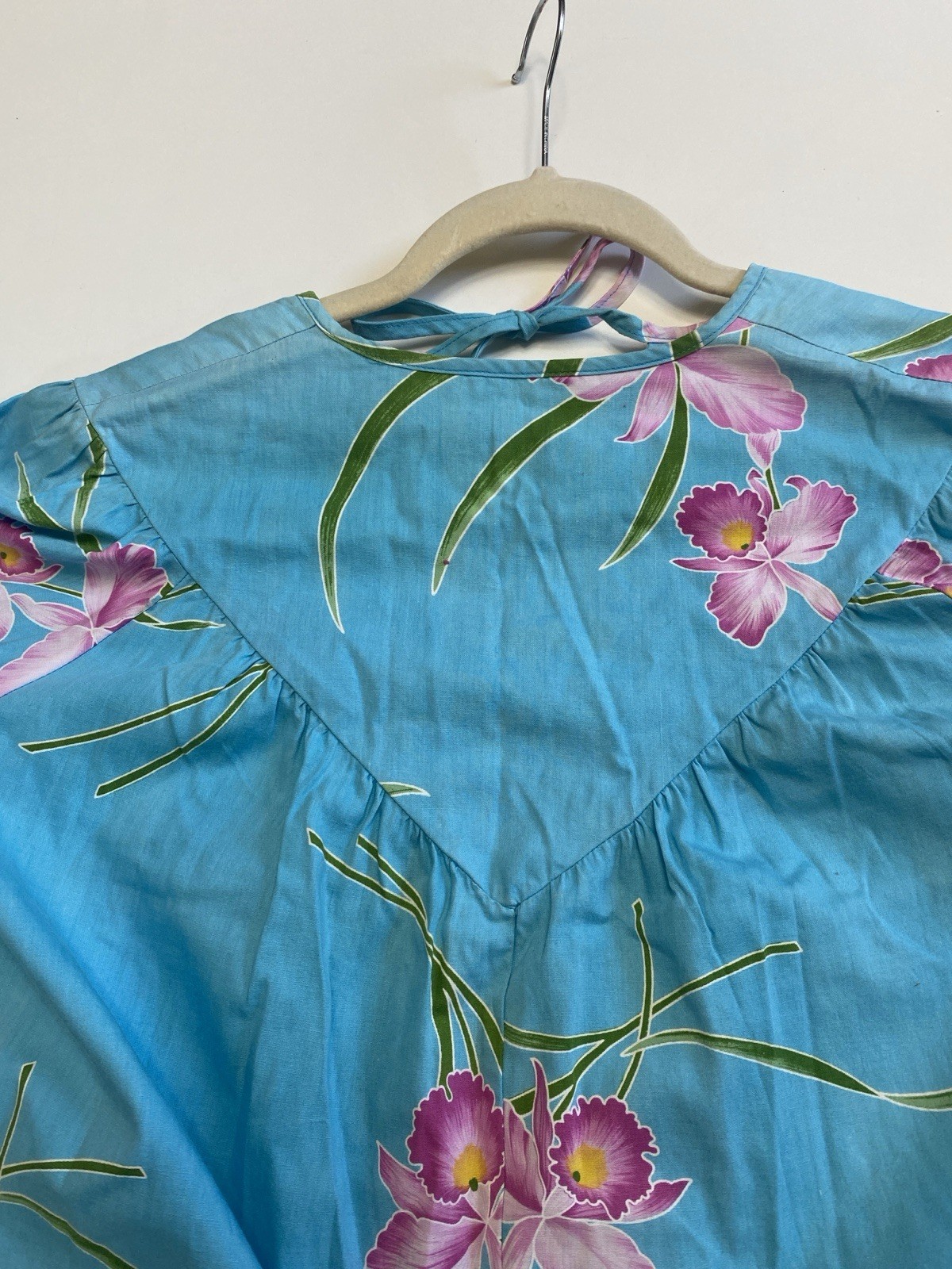Vintage 70s 80s Nani Honolulu S Mumu Kaftan USA Orchids Turquoise