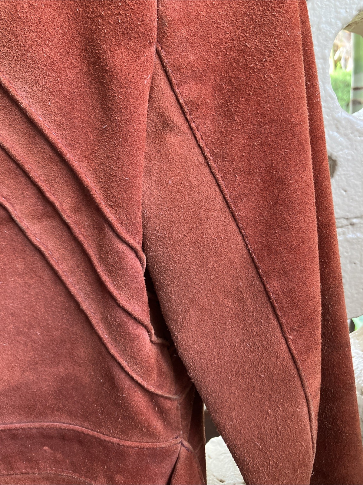 Vintage 1970s 70s Suede Belted Peacoat Burnt Orange Lined Size 9/10 XS