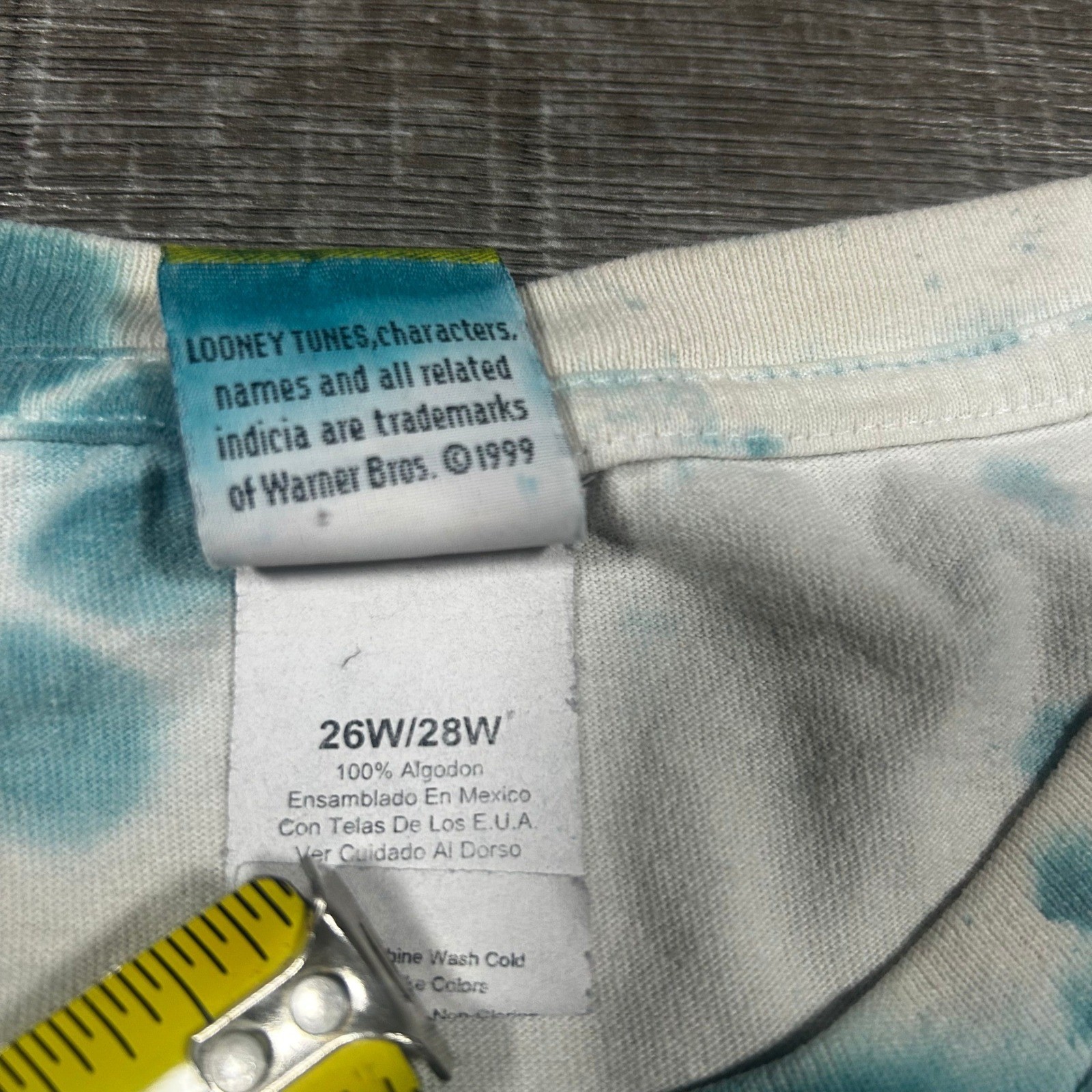 Vintage 1999 Looney Tunes Taz Tie Dye T-Shirt Stay Out Of My Way Teal 26W 28W