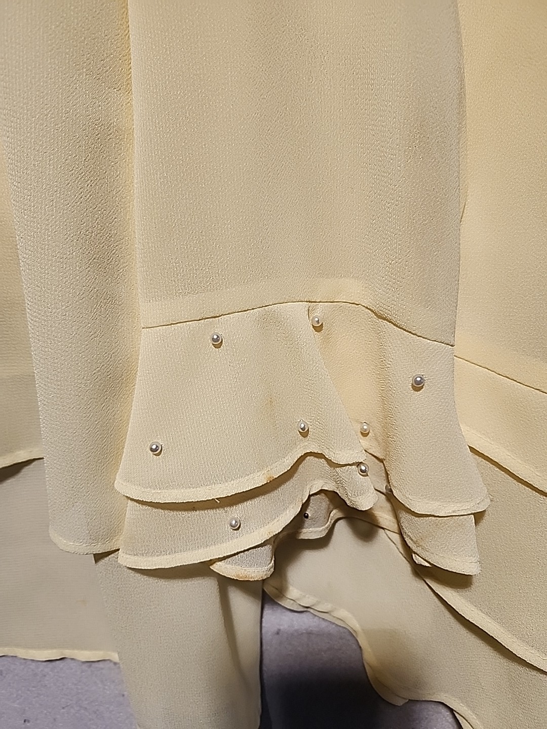 Vintage Butter Yellow Chiffon 3 Piece Skirt Set Wedding Faux Pearls Size XL USA