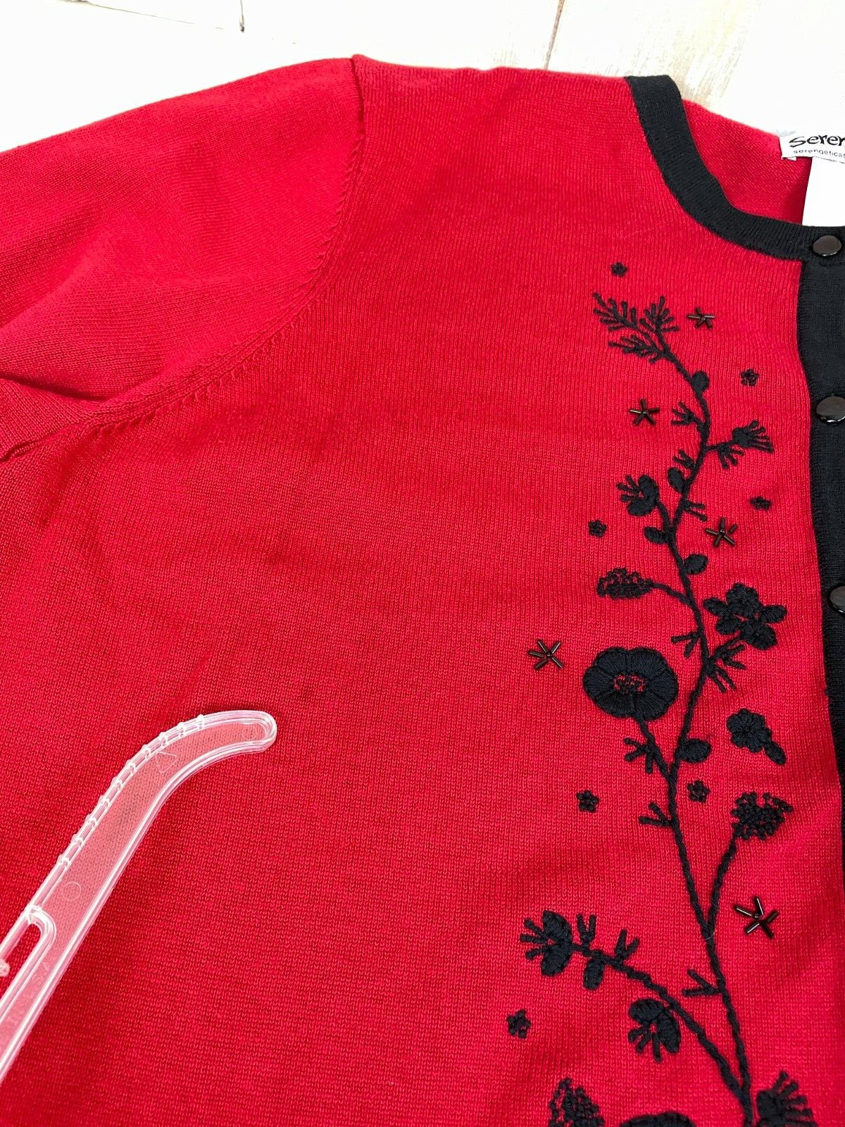 SERENGETI VINTAGE Floral Embroidered Beaded Red Cardigan Sweater 2XL See Pics