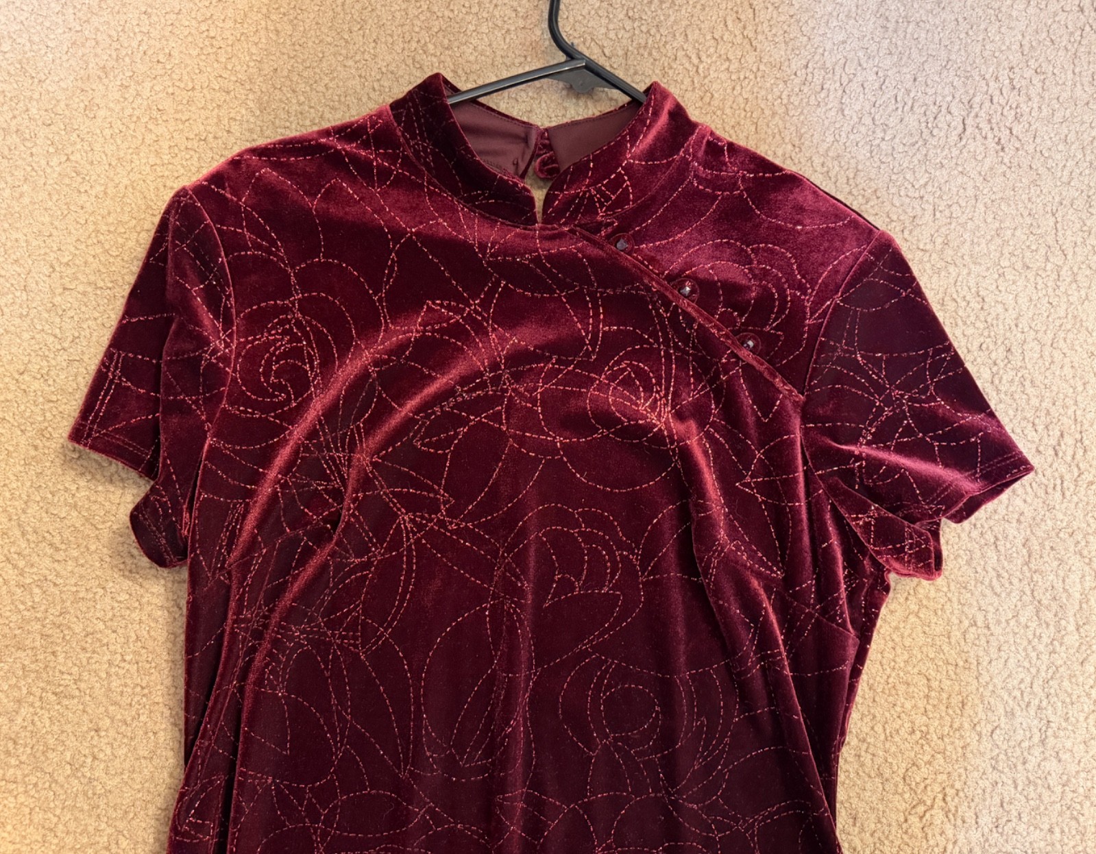 Vintage CDC Long Dress Size 8 Red Polyester Velvet Glitter