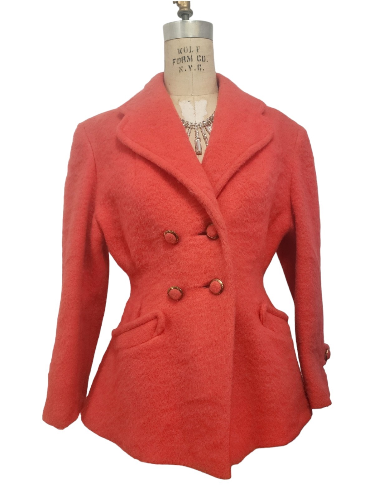 Vtg 40s Princess Jacket Coat Pink M Lilli Ann Style Fuzzy Tailor Fit Flare Short