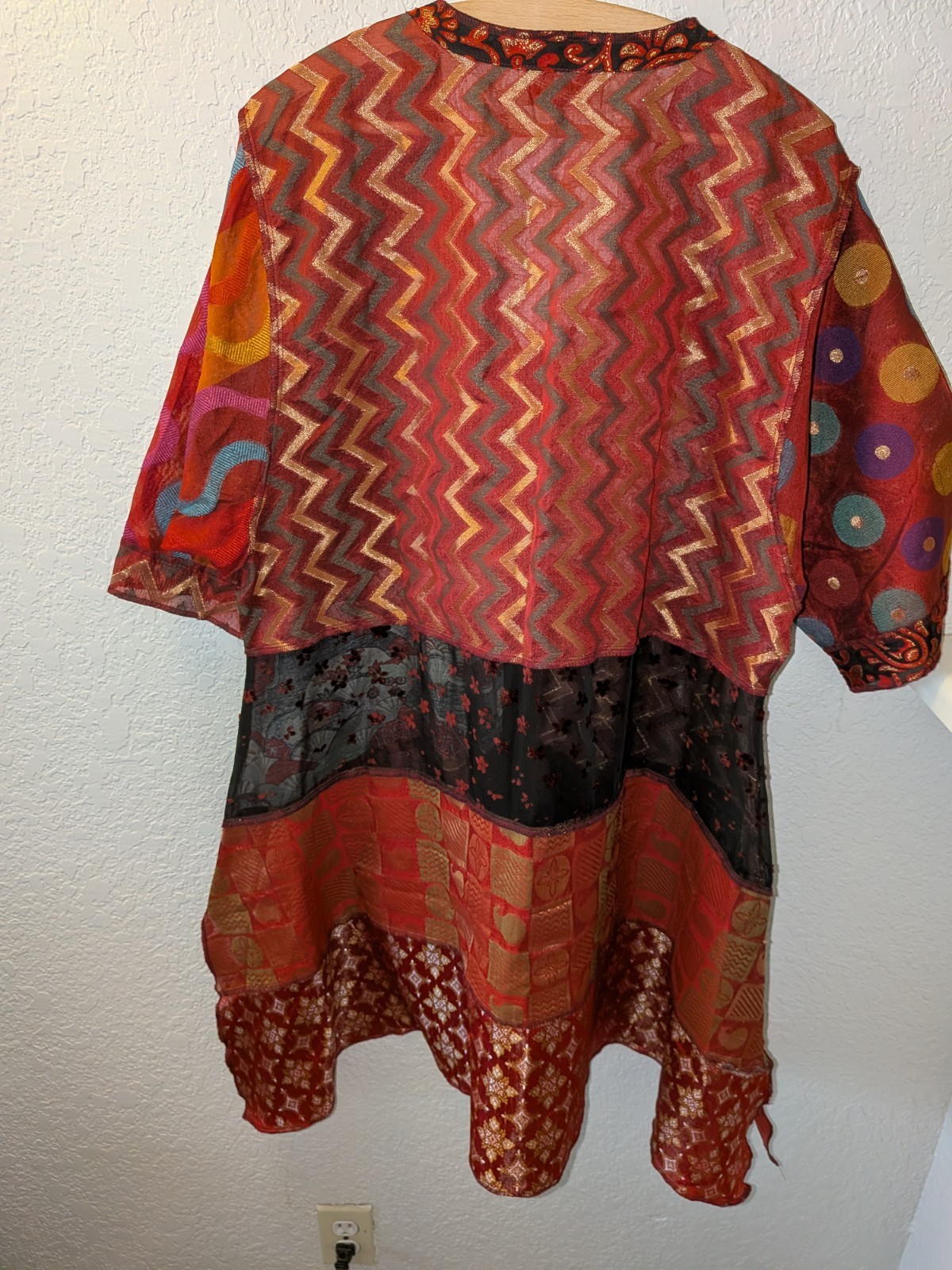 Vintage Sterling Styles Patchwork Art To Wear Button Front Long Jacket O/S