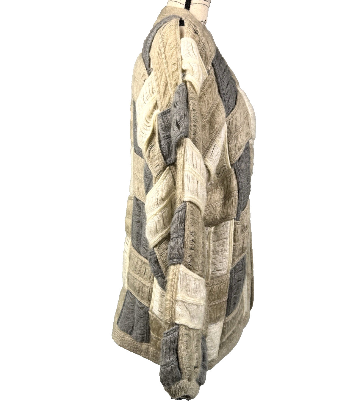 Textured Cardigan Sweater Mohair Patchwork Neutrals Vtg 80s Women Sz M Quiet Lux
