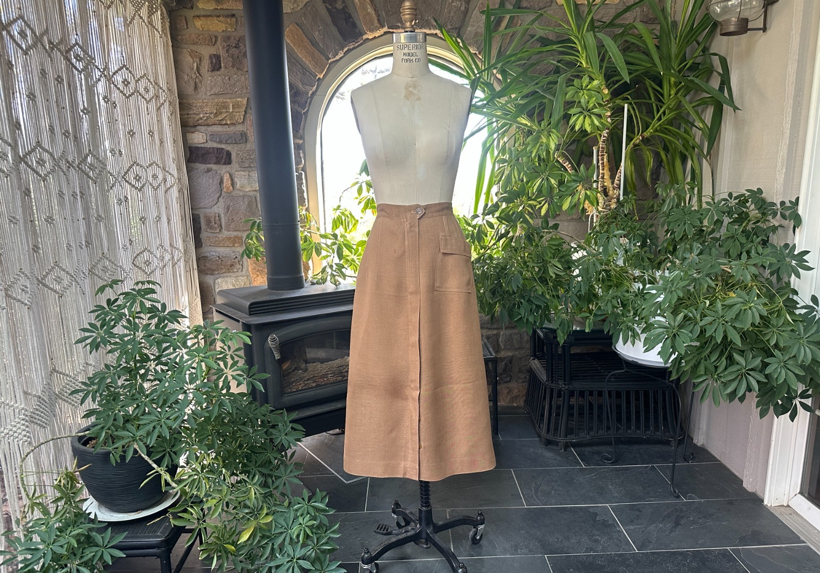 Vintage 1960s Camel Moygashel Irish Linen A-Line Midi Skirt Florence Walsh