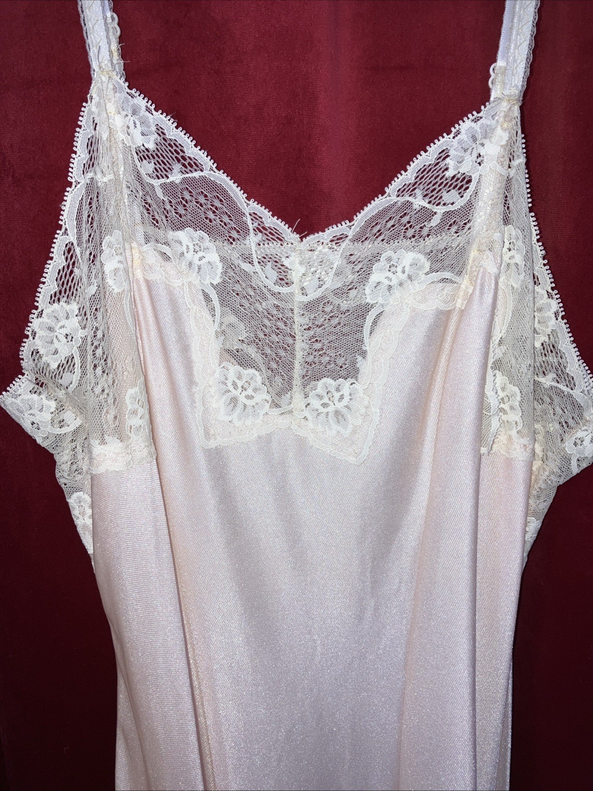 S Vintage 70s blush, pink, nylon, maxi gown, boudoir lounge dress