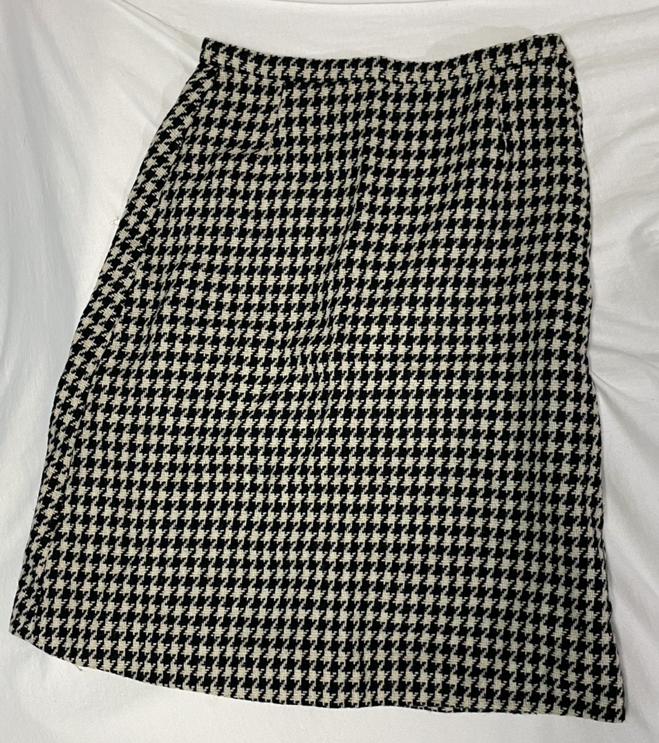 Vintage Black White Houndstooth Wool Handmade Small Lined