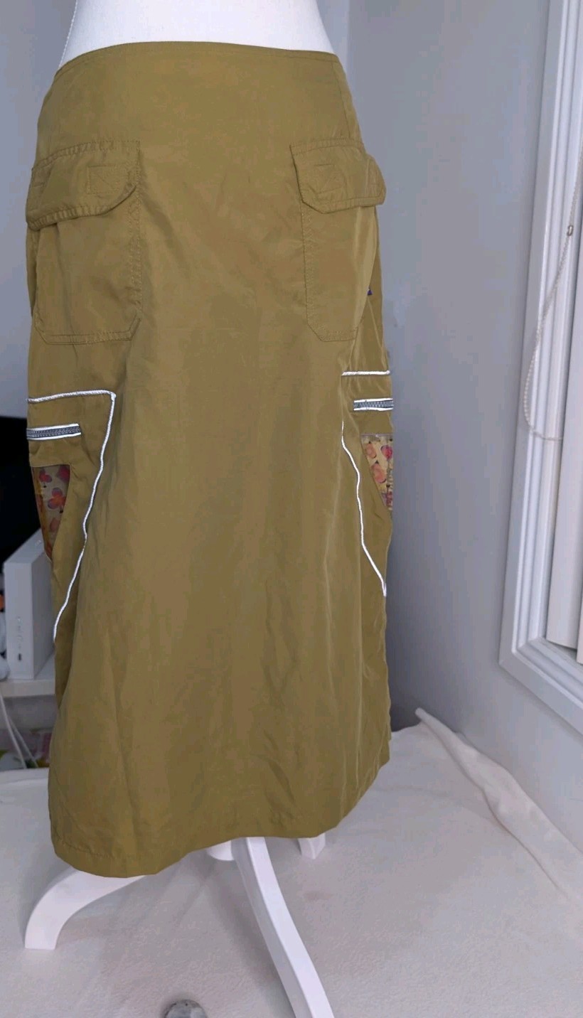 VTG 90s Y2K Toasta Rave Cargo Maxi Skirt Khaki Green Gorpcore Cyber Techwear S