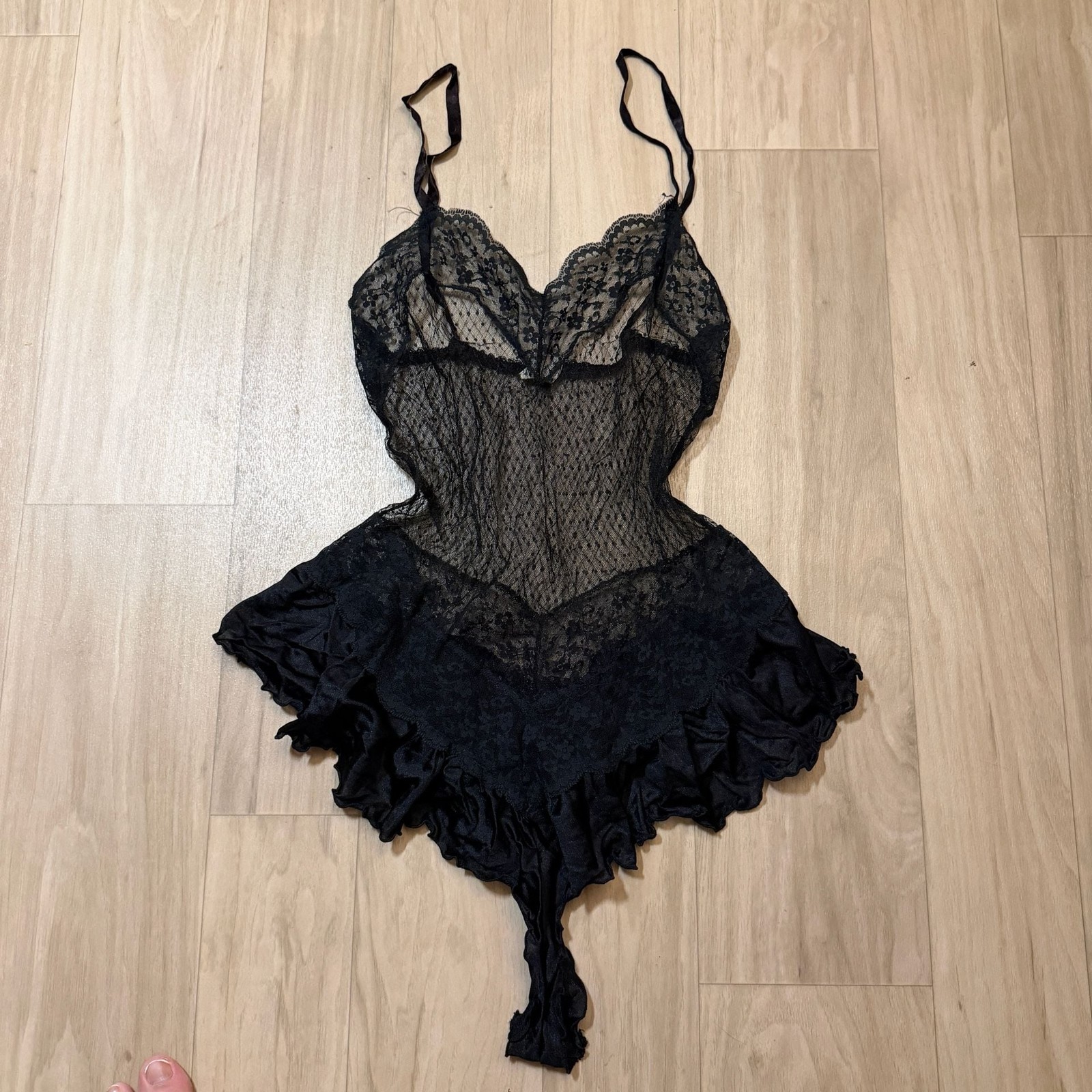 Vintage Black Lace Mesh Lingerie Teddy Size Medium Made in USA