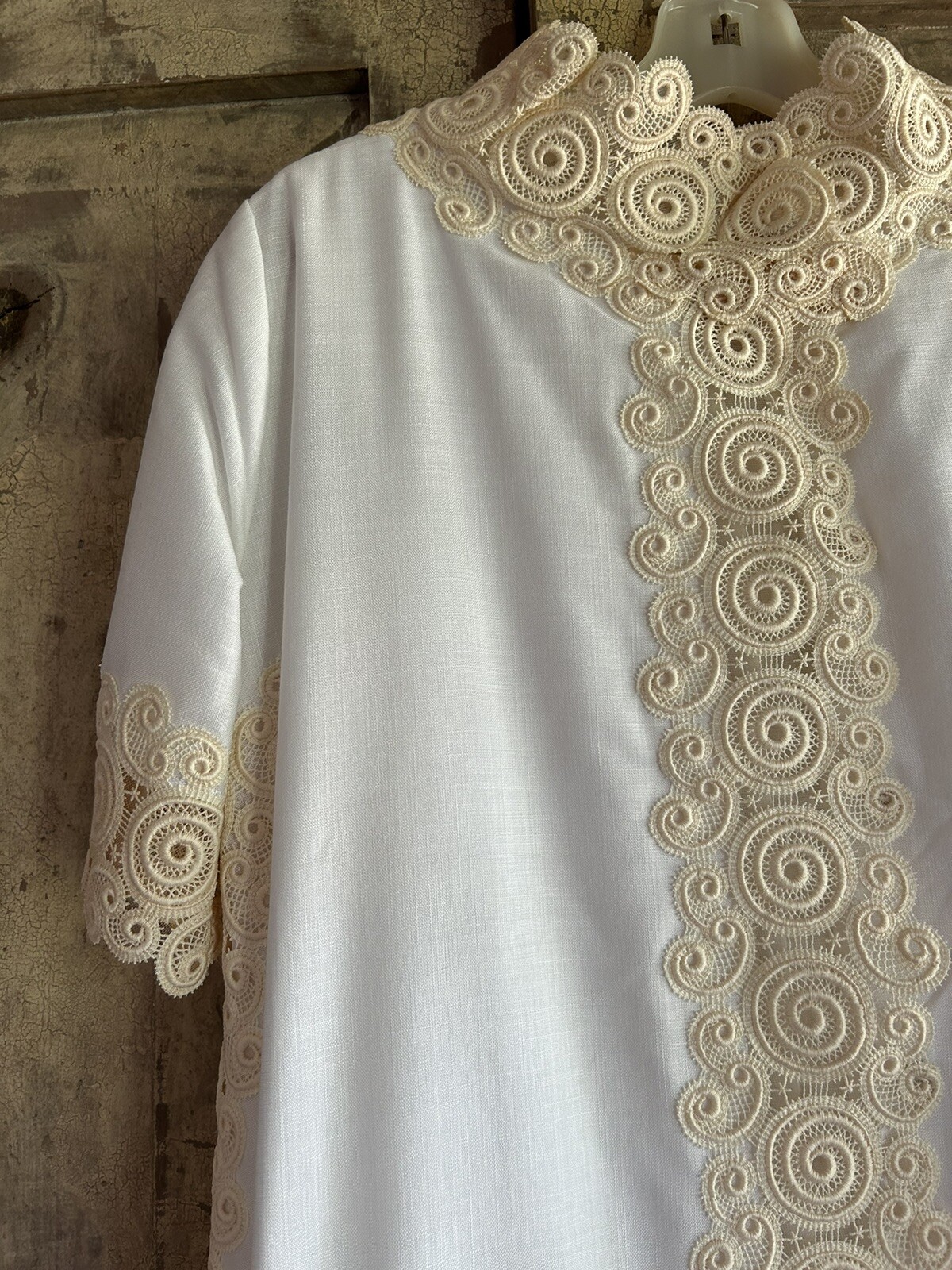 Vtg Edythe Vincent For Alfred Angelo Wedding Dress 1960s White Linen Ivory Lace