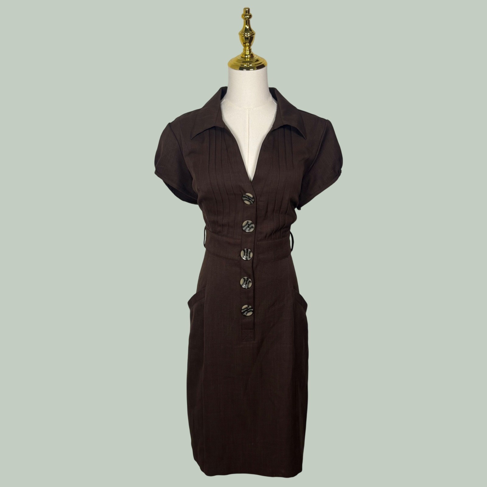 vintage robbie bee espresso brown midi dress corporate goth office siren chic