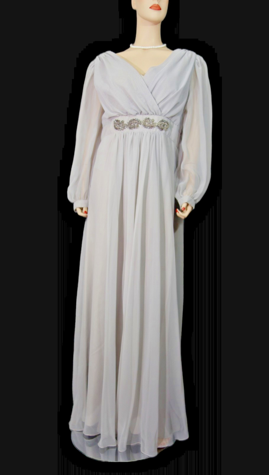 Vintage c1980’s~Handmade~Soft Pleated Chiffon Formal Evening Gray Gown Lined XL