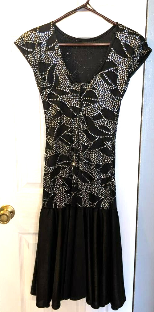 Vtg 1980s Black Sparkle Evening Cocktail Dress Size 8 Shoulder Pads