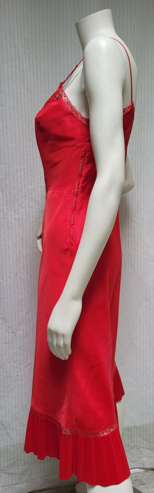 Vintage 40/50s BARBIZON Tafredda Red Full Slip Lingerie Micro Pleats- Size S/M
